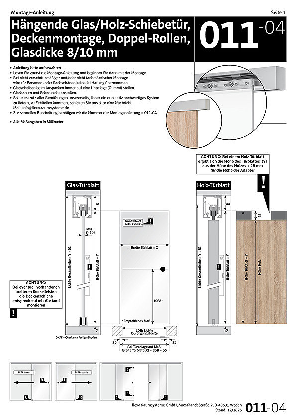 011 Schiebetür Laufschiene Finesse Deckenmontage