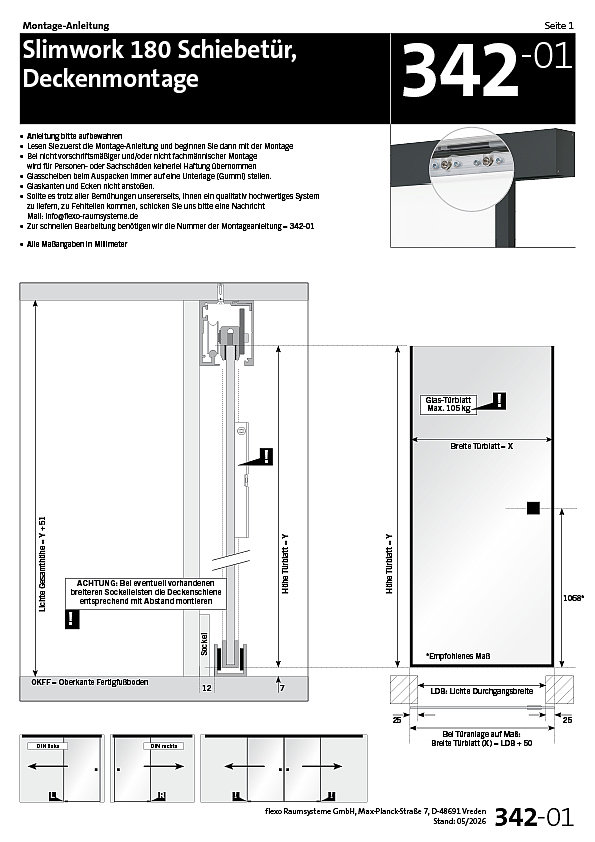 342 Slimwork 180 Schiebetür Deckenmontage