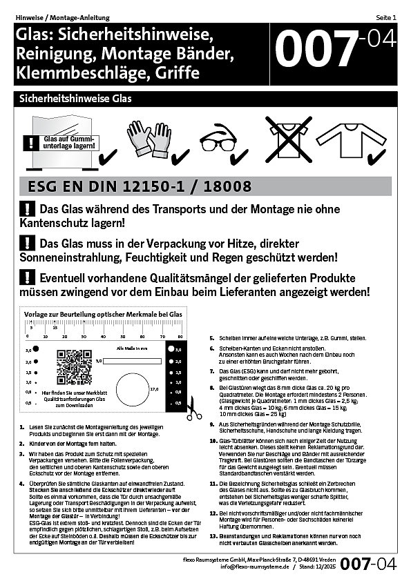 Glas: Sicherheitshinweise, Reinigung