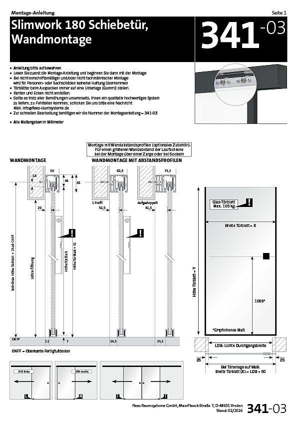 341 Slimwork 180 Schiebetür Wandmontage