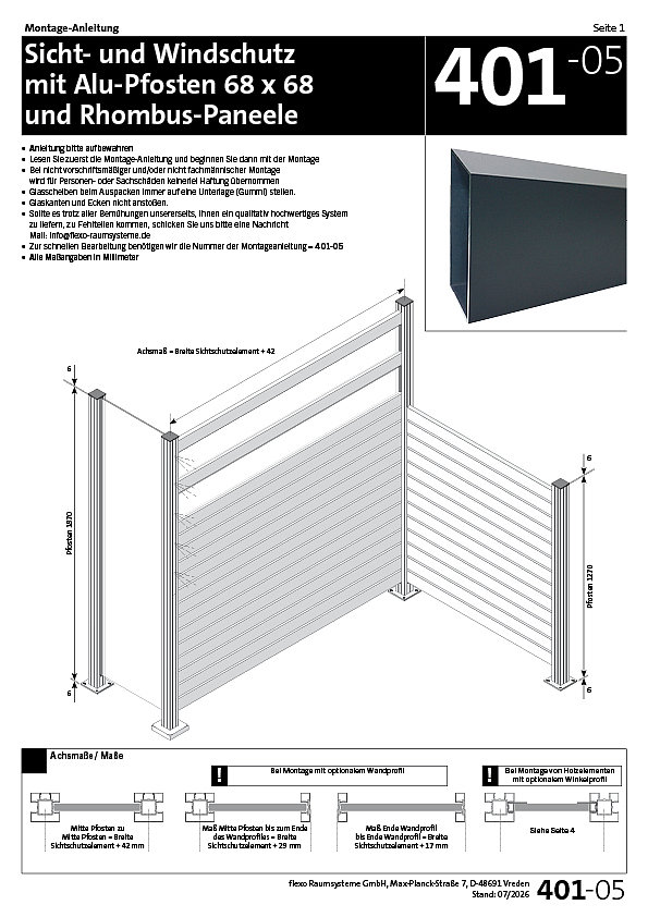 401 Alu-Pfosten mit Rhombus-Paneele