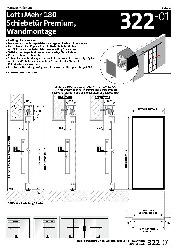 322 Loft+Mehr 180 Schiebetür Premium Wandmontage